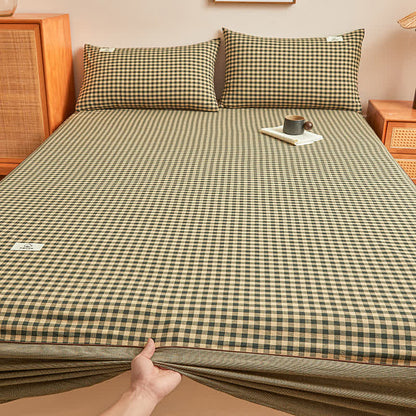 Drap-housse doux en pur coton avec un motif à carreaux simple