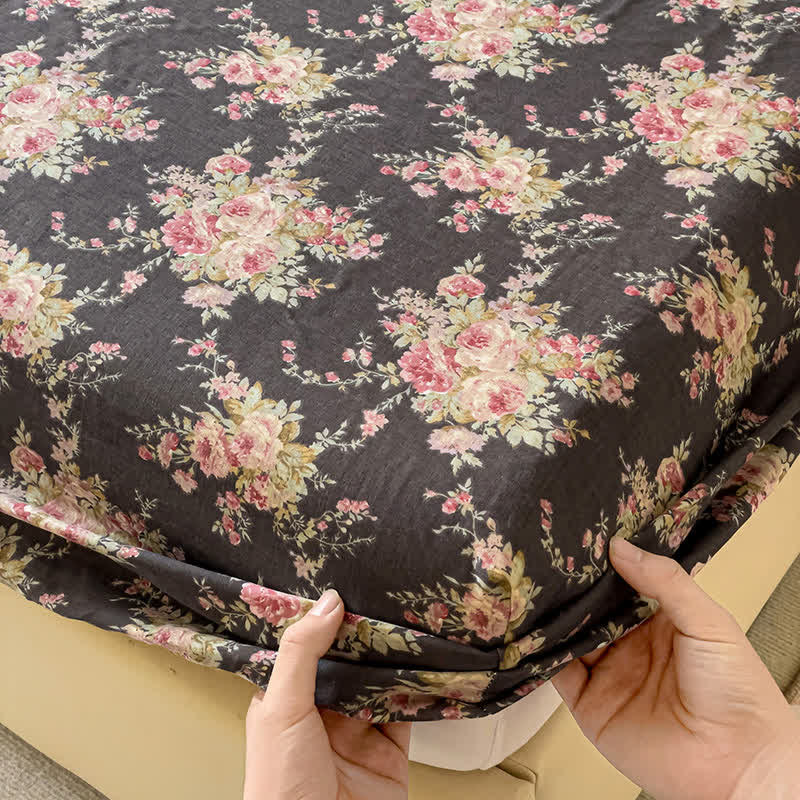 Drap-housse double épaisseur en gaze de coton à motif floral