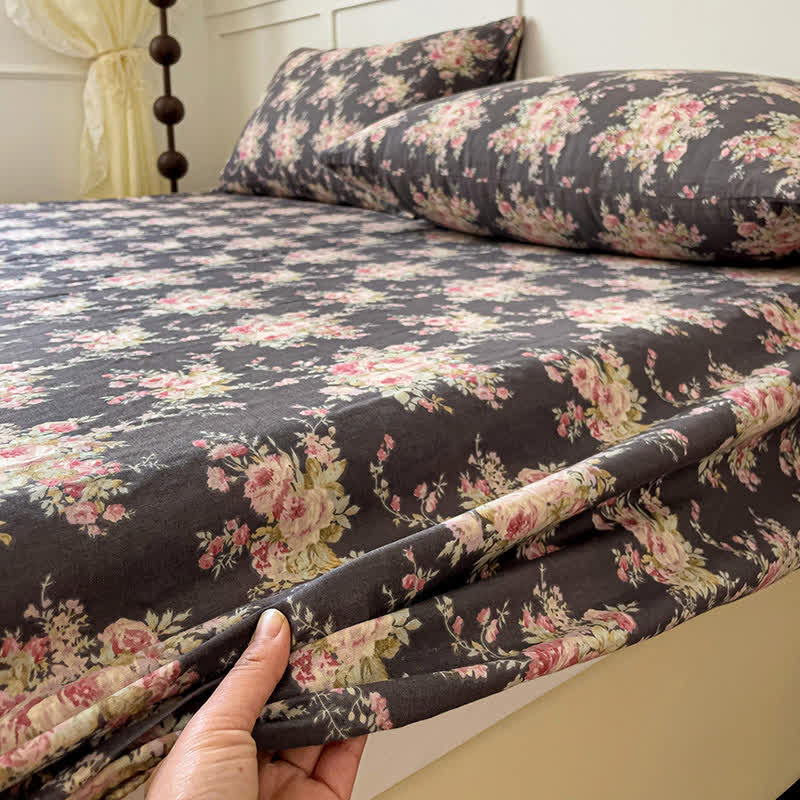 Drap-housse double épaisseur en gaze de coton à motif floral