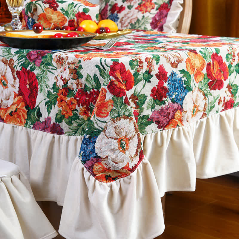 Nappe anti-poussière à volants style jacquard rétro