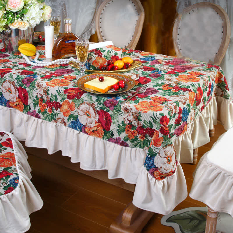 Nappe anti-poussière à volants style jacquard rétro