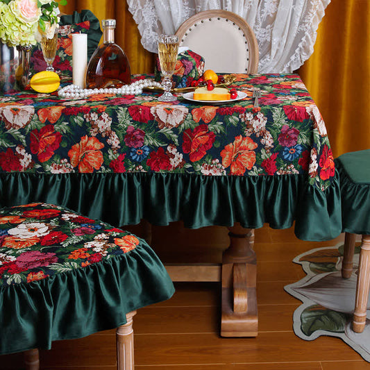 Nappe anti-poussière à volants style jacquard rétro