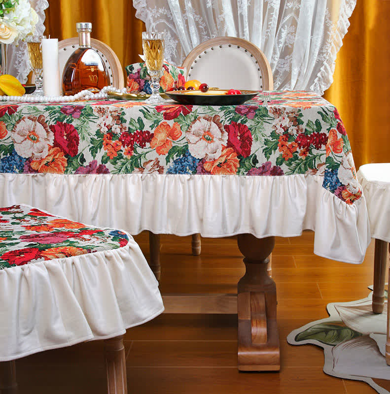 Nappe anti-poussière à volants style jacquard rétro