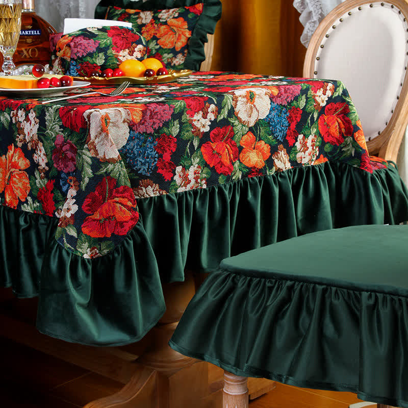 Nappe anti-poussière à volants style jacquard rétro