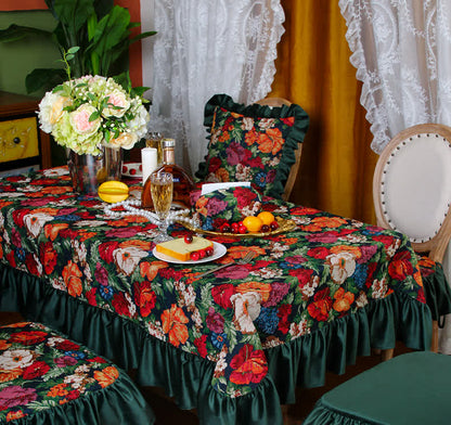 Nappe anti-poussière à volants style jacquard rétro