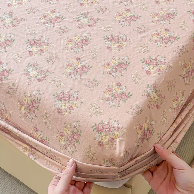 Drap-housse antidérapant en gaze de coton à motif floral