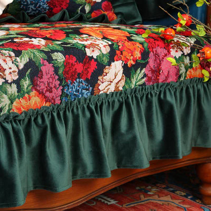 Housse de canapé antidérapante à volants de style vintage avec motif floral