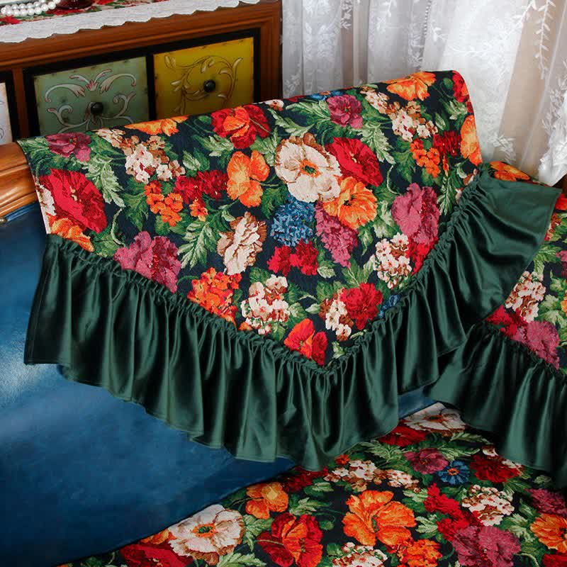 Housse de canapé antidérapante à volants de style vintage avec motif floral