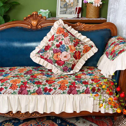 Housse de canapé antidérapante à volants de style vintage avec motif floral
