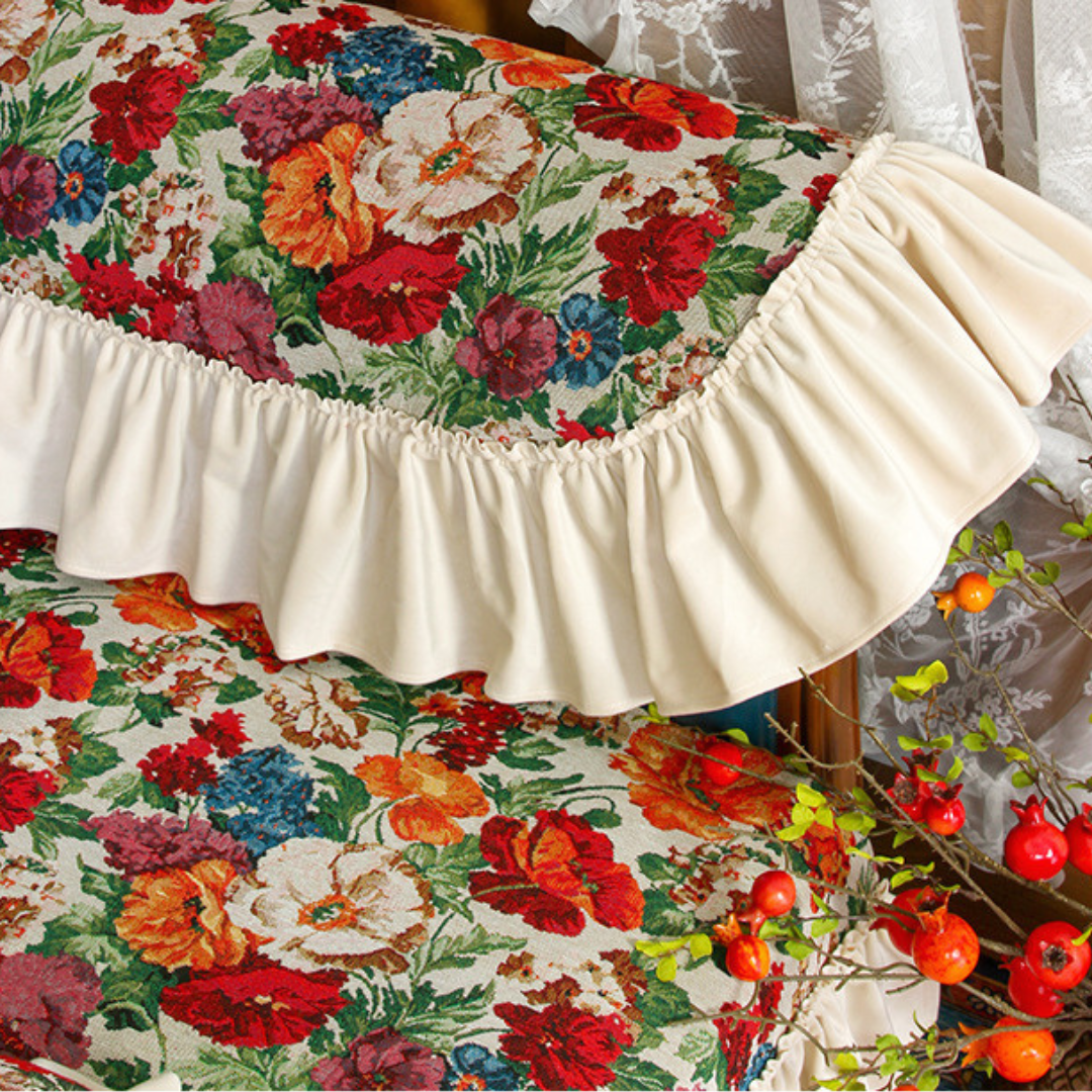 Housse de canapé antidérapante à volants de style vintage avec motif floral