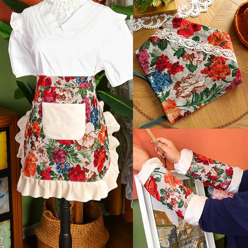 Ensemble de tablier imperméable à motif floral rétro