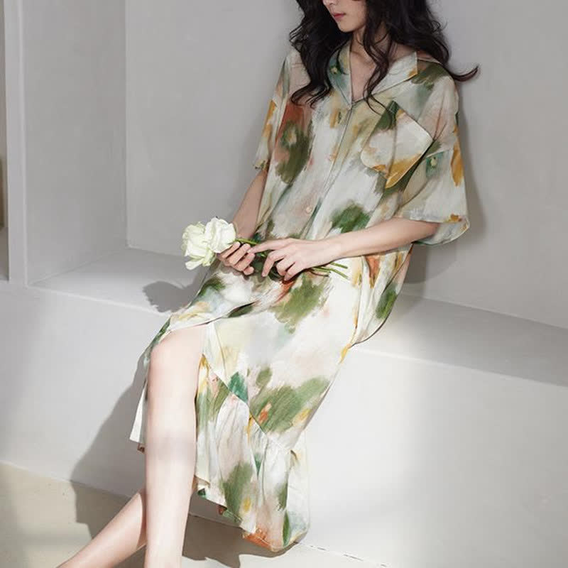 Chemise de nuit douce et décontractée en satin batik