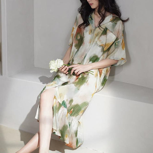 Chemise de nuit douce et décontractée en satin batik