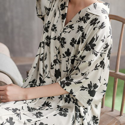 Chemise de nuit en satin doux, respirant et décontracté avec motif floral