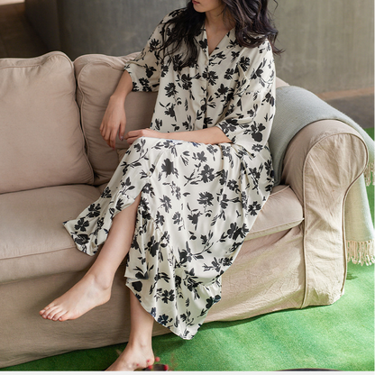 Chemise de nuit en satin doux, respirant et décontracté avec motif floral
