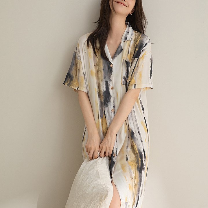Chemise de nuit longue en satin, douce, respirante et décontractée