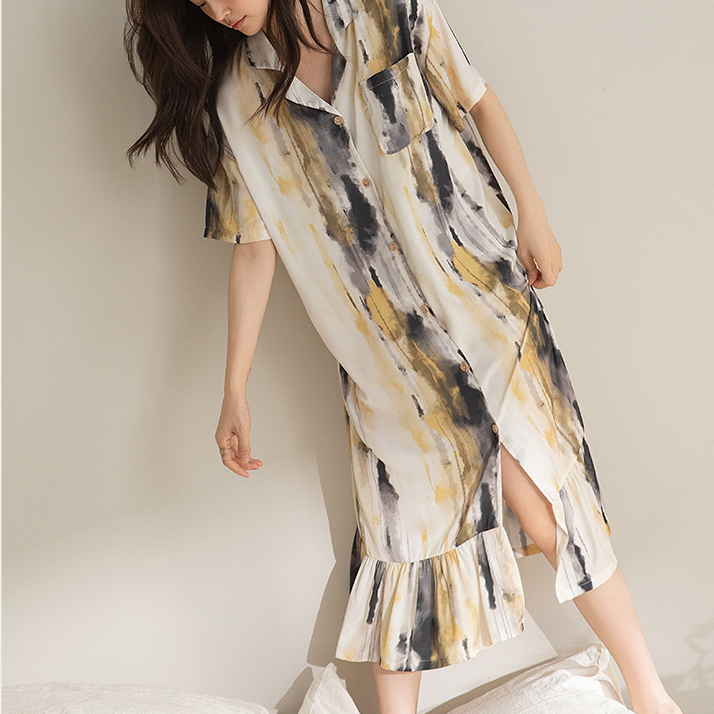Chemise de nuit longue en satin, douce, respirante et décontractée