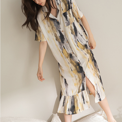 Chemise de nuit longue en satin, douce, respirante et décontractée