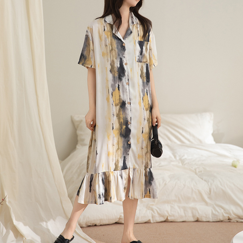 Chemise de nuit longue en satin, douce, respirante et décontractée