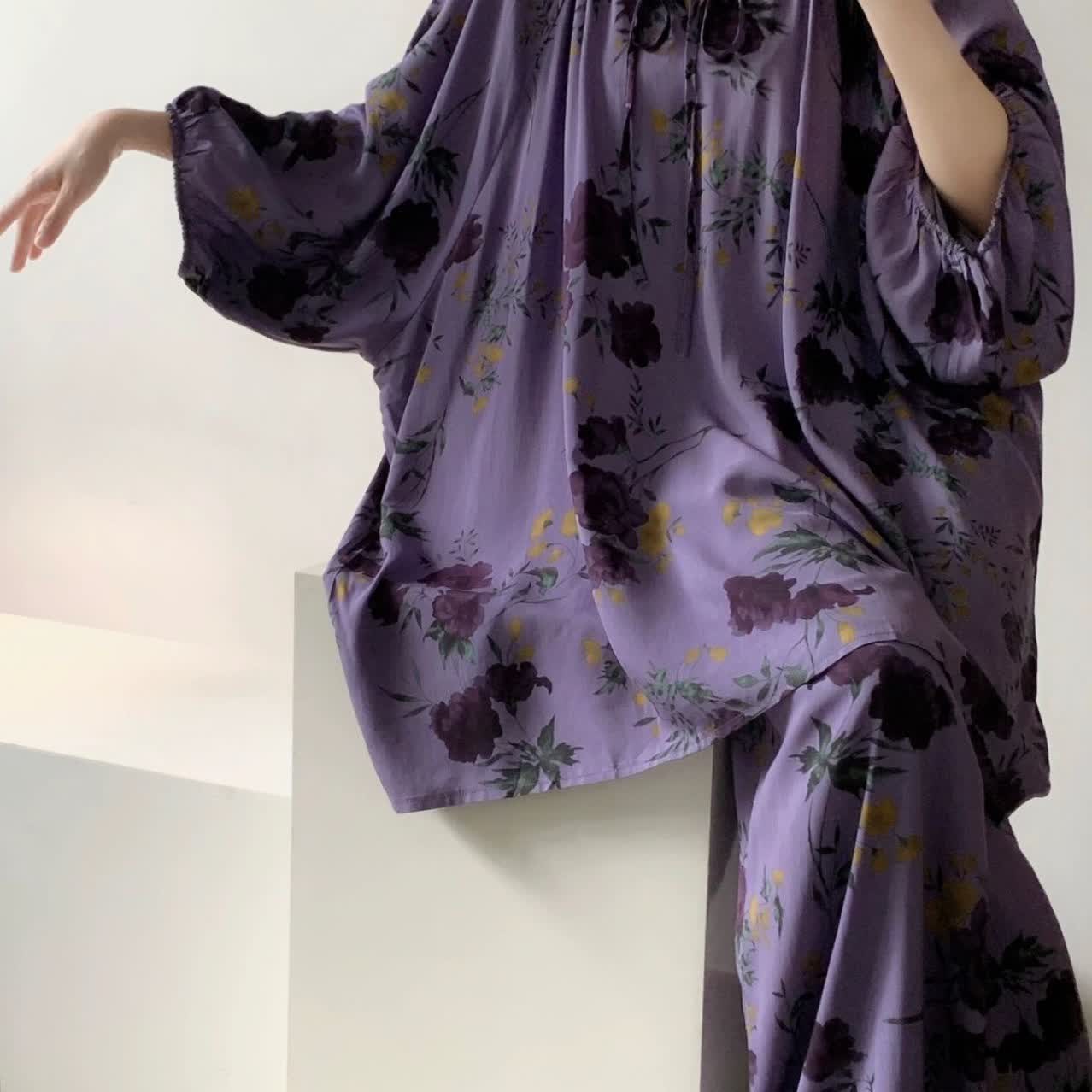 Ensemble de nuit grande taille à imprimé rose vintage