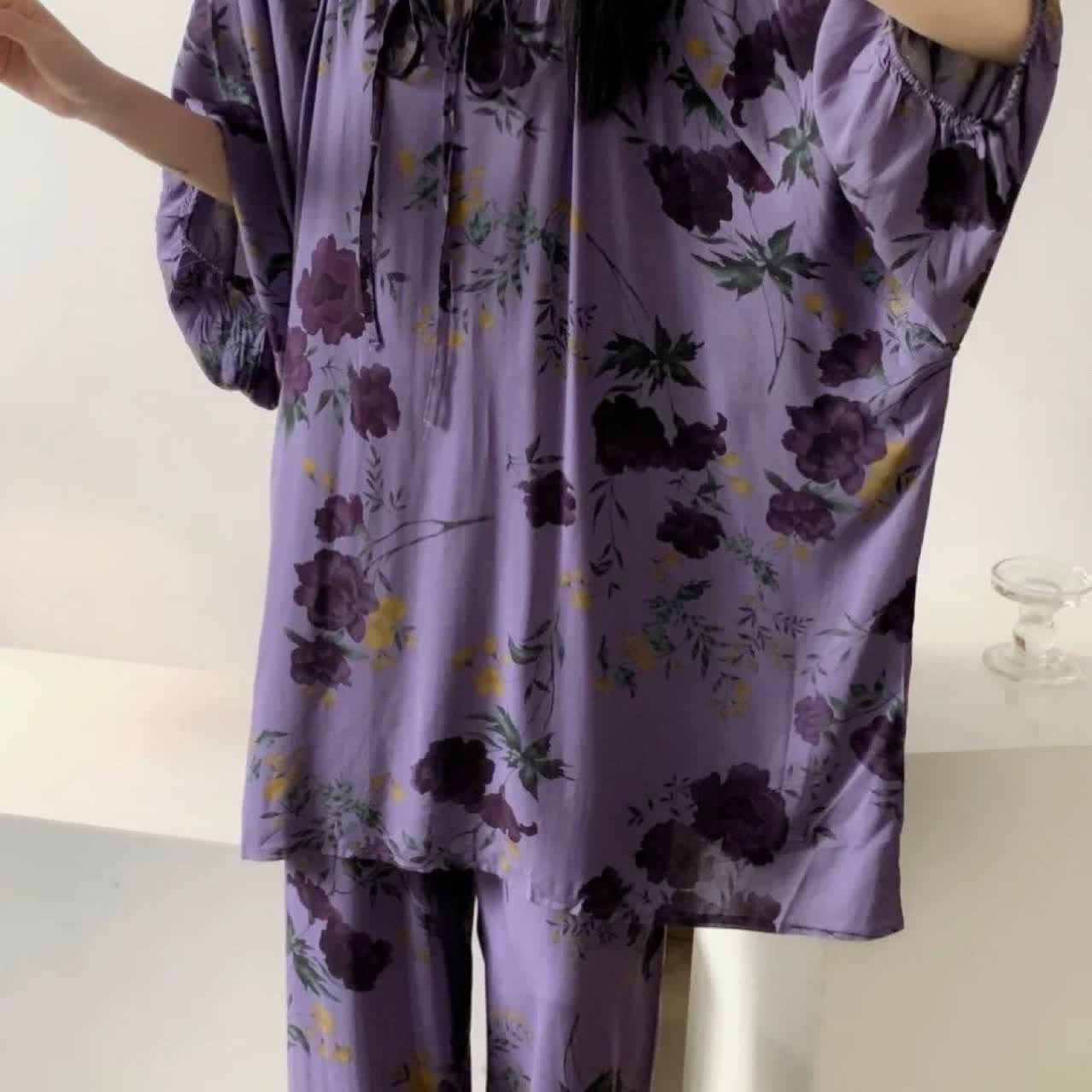 Ensemble de nuit grande taille à imprimé rose vintage