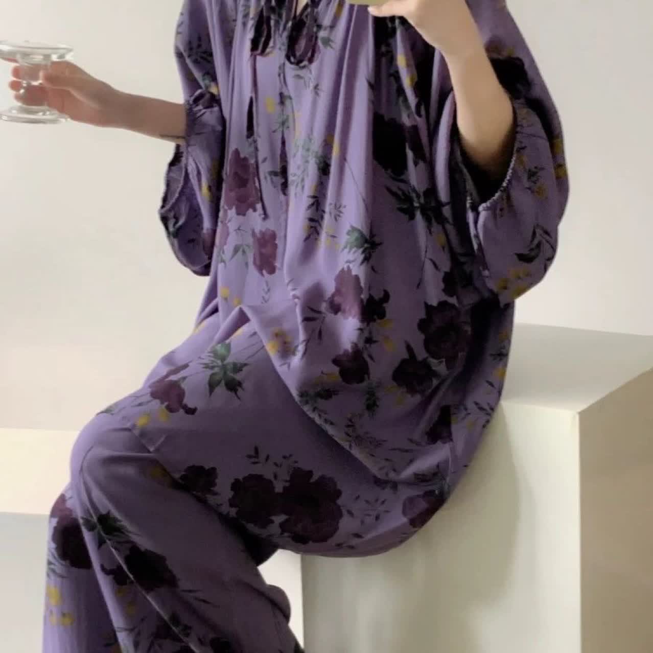 Ensemble de nuit grande taille à imprimé rose vintage