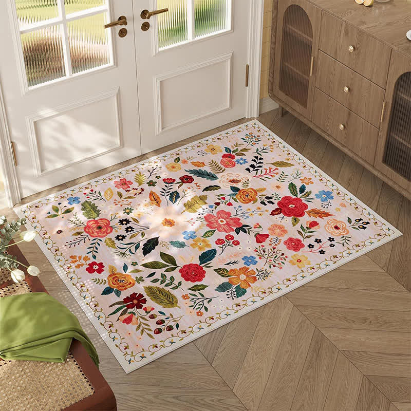 Tapis de sol anti-salissures et absorbant au style floral pastoral
