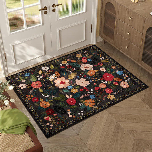 Tapis de sol anti-salissures et absorbant au style floral pastoral