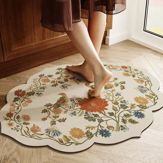 Tapis de bain antidérapant en boue de diatomées de style floral pastoral