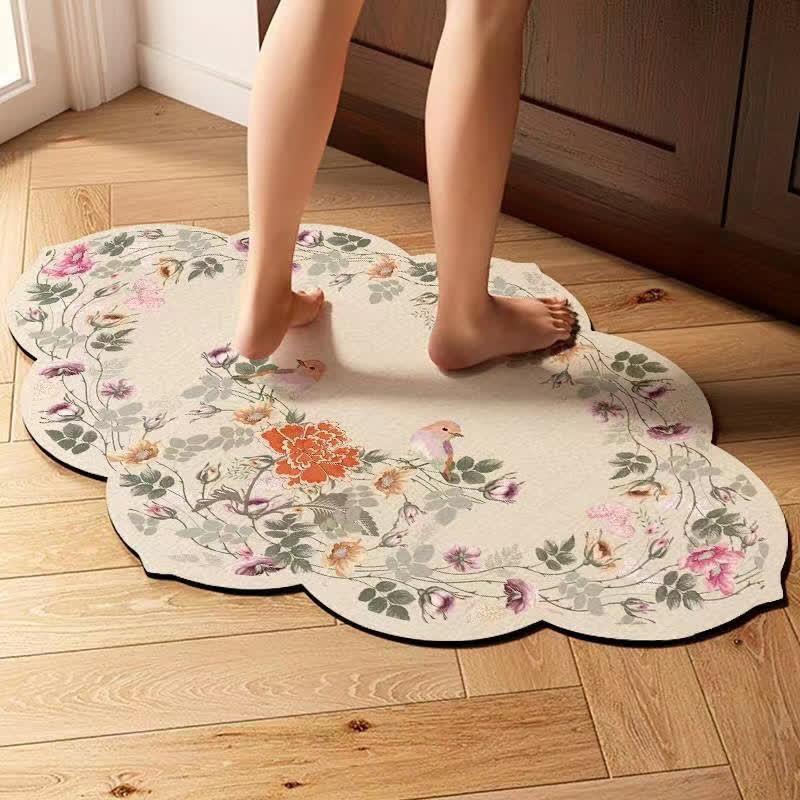 Tapis de bain antidérapant en boue de diatomées de style floral pastoral