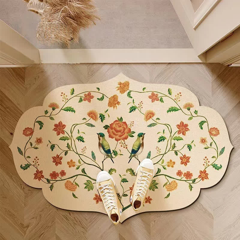 Tapis de bain antidérapant en boue de diatomées de style floral pastoral