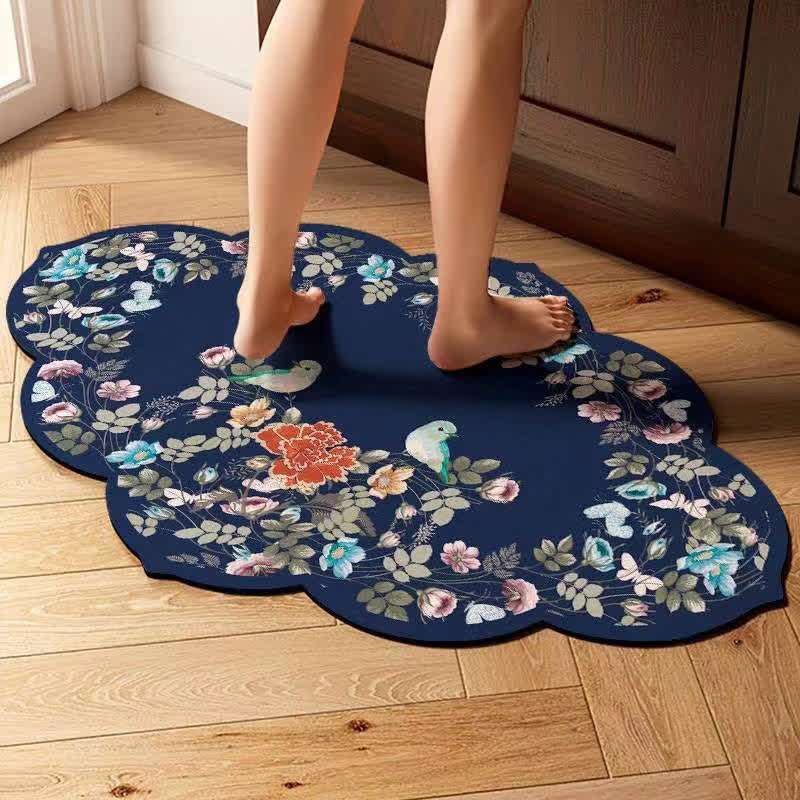 Tapis de bain antidérapant en boue de diatomées de style floral pastoral