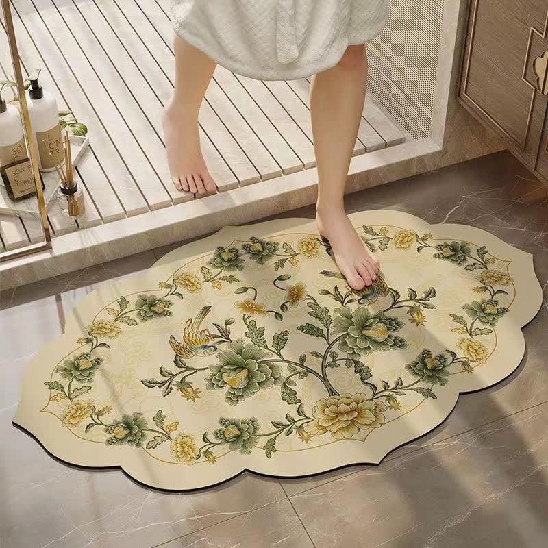 Tapis de bain antidérapant en boue de diatomées de style floral pastoral