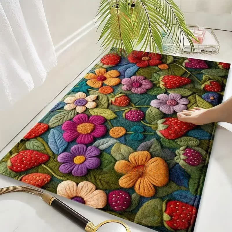 Tapis de sol antidérapant de style pastoral avec motif floral 3D