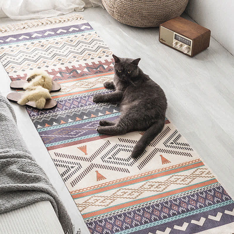 Tapis de sol en coton et lin à motif géométrique ethnique