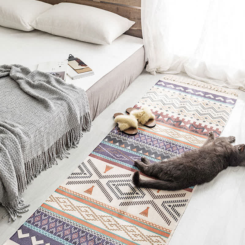 Tapis de sol en coton et lin à motif géométrique ethnique