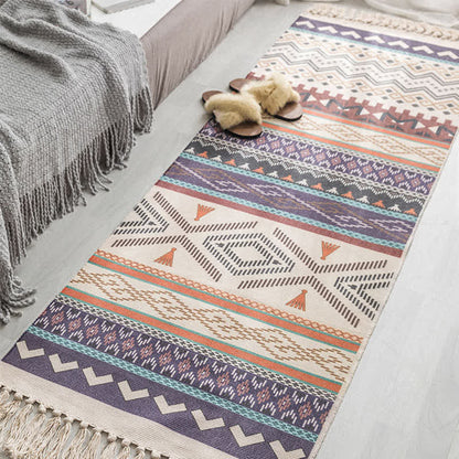 Tapis de sol en coton et lin à motif géométrique ethnique