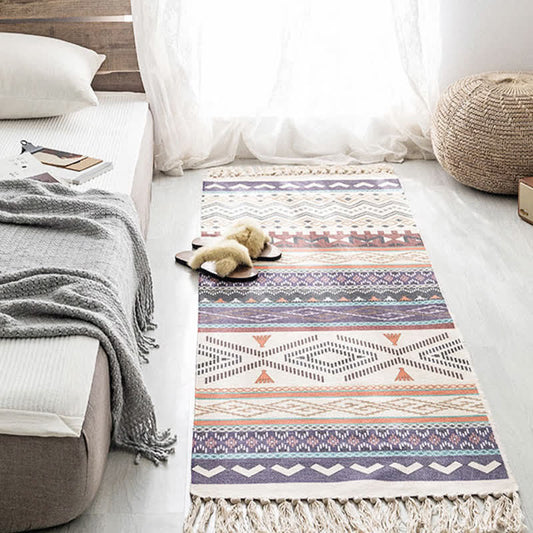 Tapis de sol en coton et lin à motif géométrique ethnique