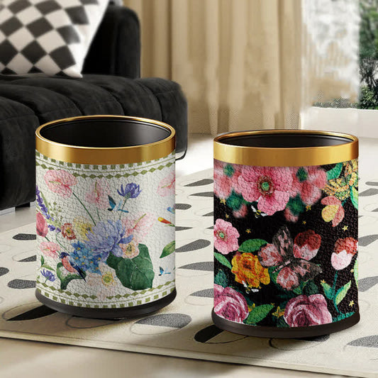 Poubelle double couche à motif floral vintage