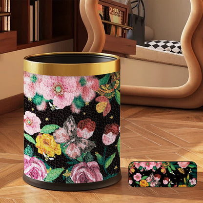 Poubelle double couche à motif floral vintage