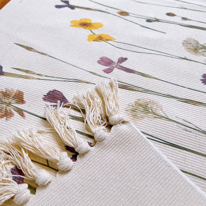 Tapis de sol en coton et lin avec motif de branches de plantes et pompon