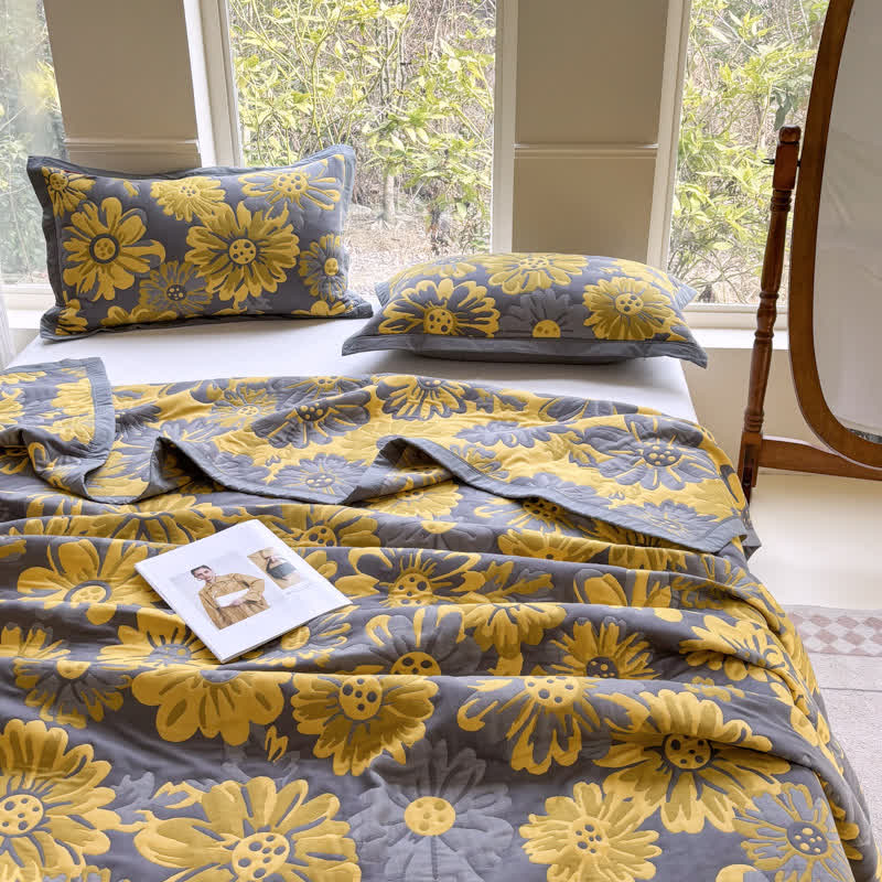 Couette élégante et légère en gaze de coton avec motif tournesol