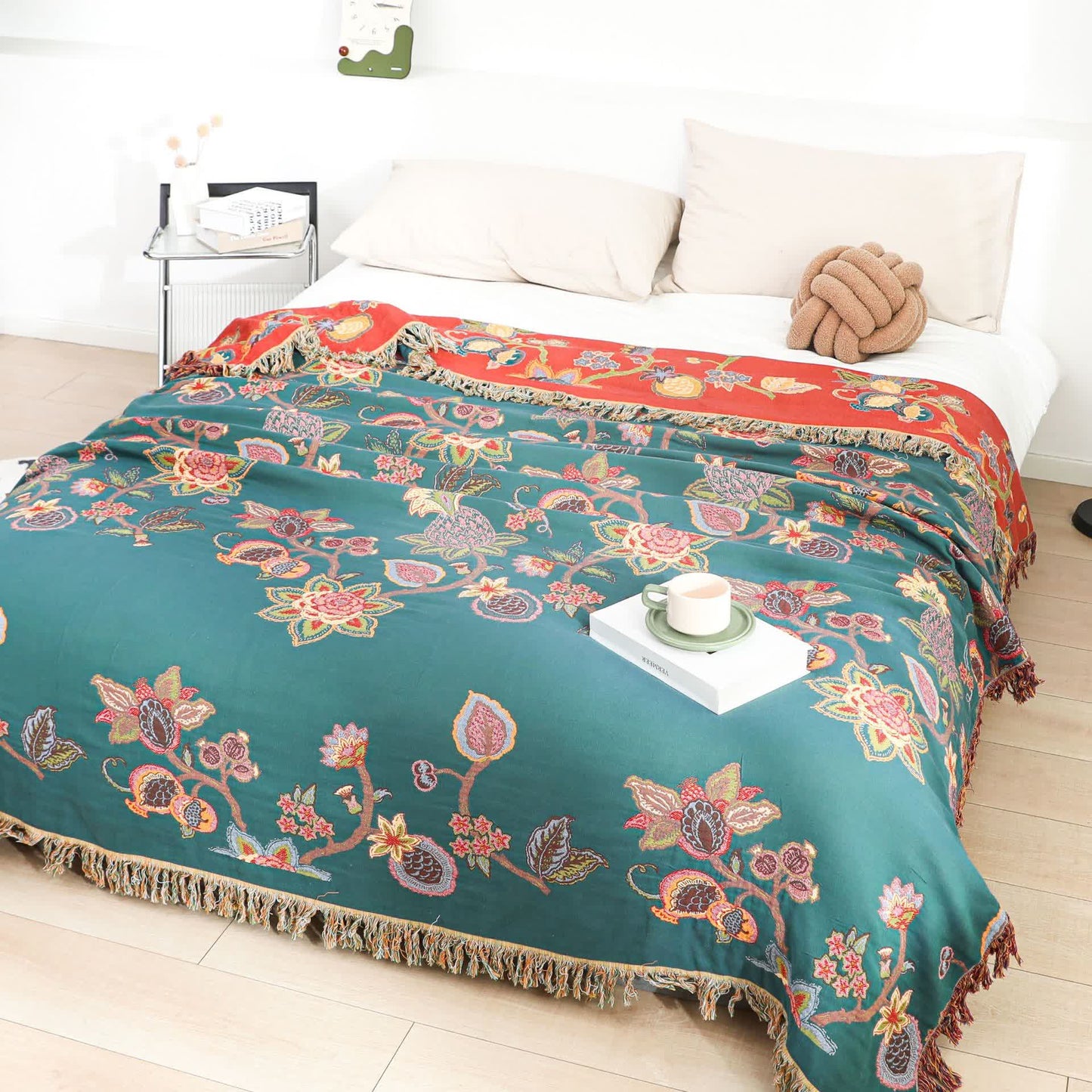 Couette confortable en gaze de coton vintage avec pompons
