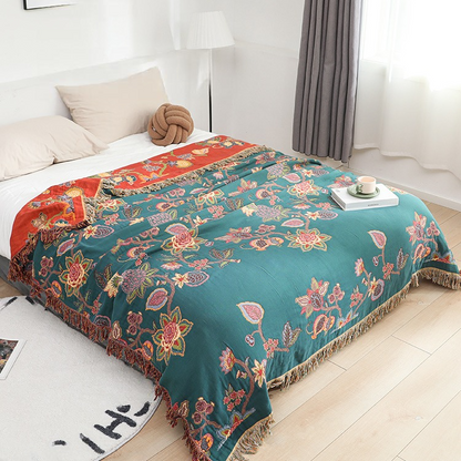 Couette confortable en gaze de coton vintage avec pompons