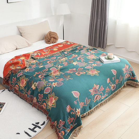 Couette confortable en gaze de coton vintage avec pompons