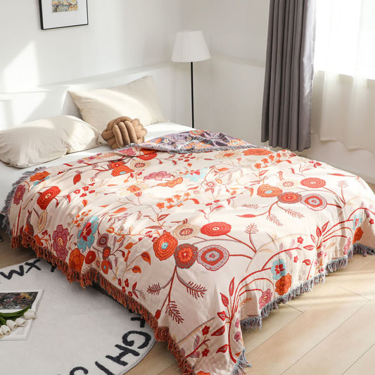Couverture réversible confortable en gaze de coton avec motif floral vintage