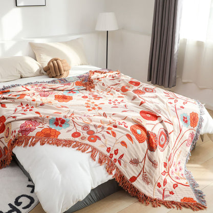 Couverture réversible confortable en gaze de coton avec motif floral vintage