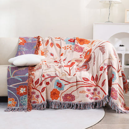 Couverture réversible confortable en gaze de coton avec motif floral vintage