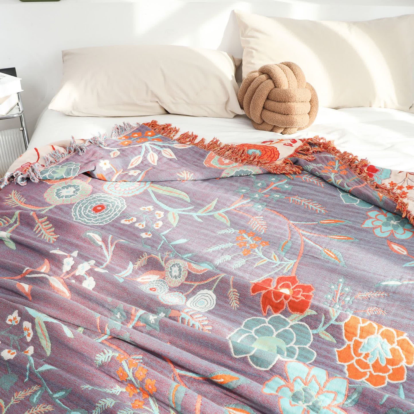 Couverture réversible confortable en gaze de coton avec motif floral vintage