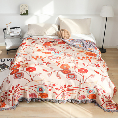 Couverture réversible confortable en gaze de coton avec motif floral vintage